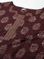 Yufta Women Maroon Ethnic Motifs Regular Sequinned Pure Cotton Kurta with Trouser | Grab2Buy