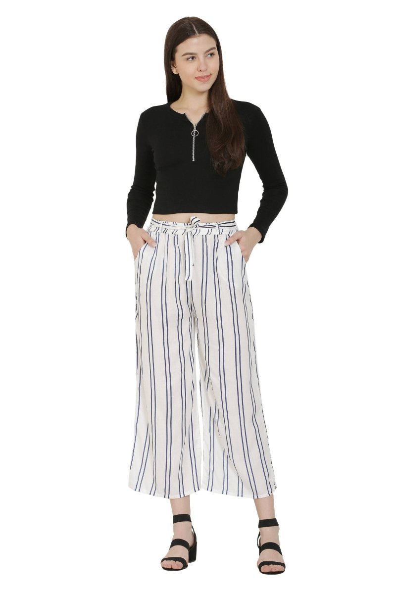 Asmaani White Color Rayon Fabric Stripped Palazzo | Grab2Buy