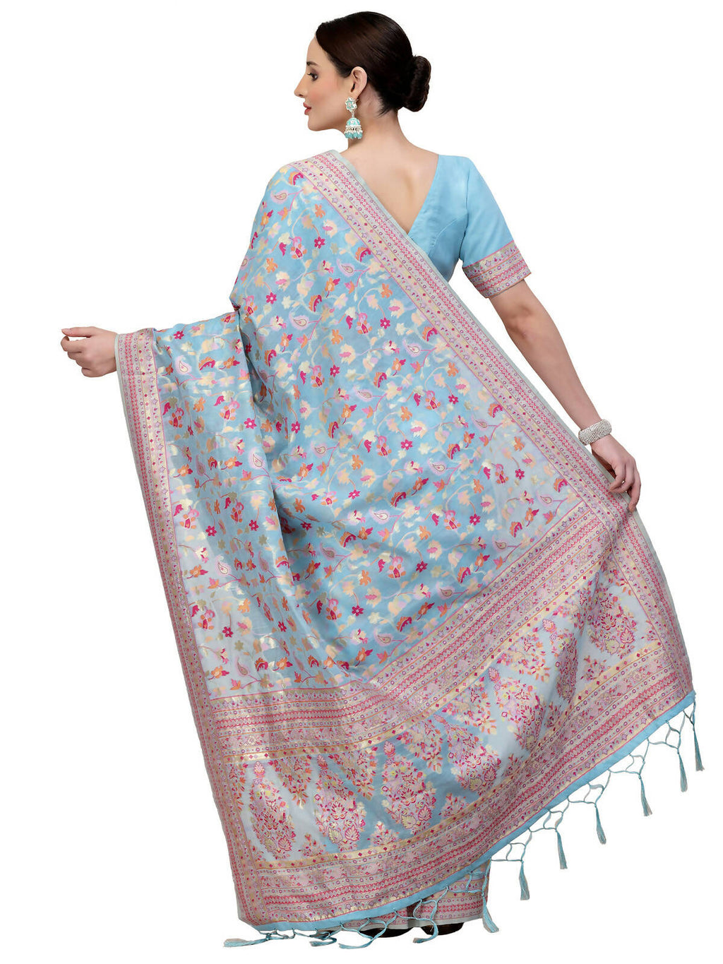 Blue Silk Blend Woven Design Saree With Unstitched Blouse Piece - Aloki | Grab2Buy