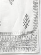Yufta Women Black & White Yoke Design Thread Work Cotton Kurta with Palazzo & Dupatta | Grab2Buy