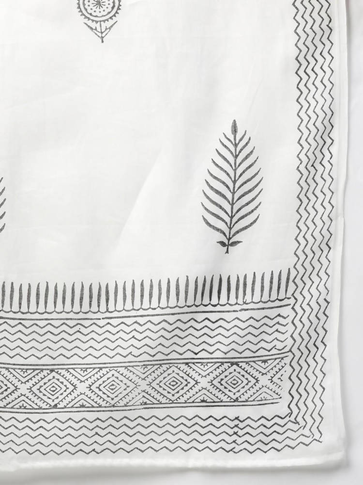 Yufta Women Black & White Yoke Design Thread Work Cotton Kurta with Palazzo & Dupatta | Grab2Buy