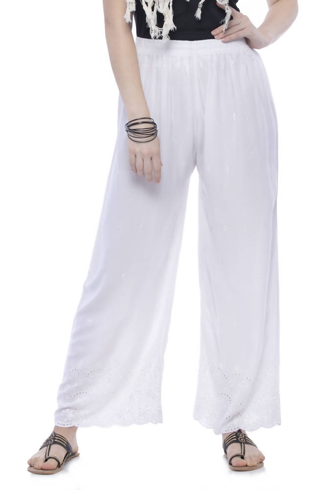 Mominos Fashion Rayon Cotton White Embroidery Chikan Palazzo | Grab2Buy