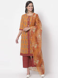 Myshka Women's Cotton Printed 3/4 Sleeve Round Neck Casual Multicolor Kurta Pant Dupatta Set | Grab2Buy