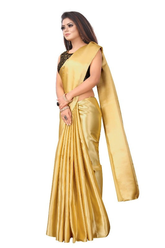 Vamika Golden Satin Designer Saree (PAVITRA GOLD) | Grab2Buy