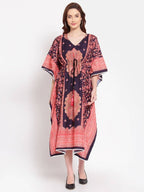 Myshka Women's Multi Printed Cotton 3/4 Sleeve V Neck Casual Kaftan Dress | Grab2Buy