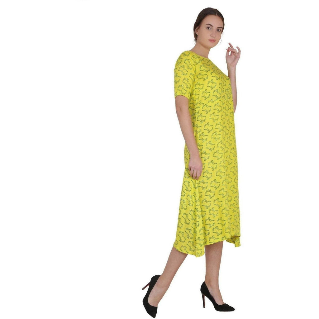 Kanoor Women's Yellow Rayon A-line kurti | Grab2Buy