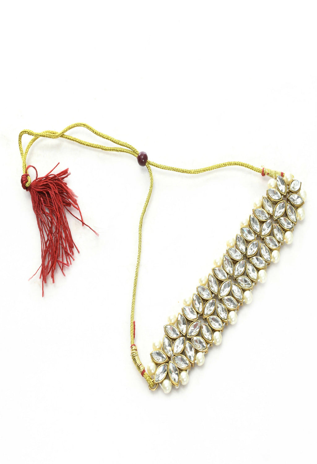 Mominos Fashion Johar Kamal Gold-Polished Brass Finish Kundan/Pearls Choker For Women (White) | Grab2Buy