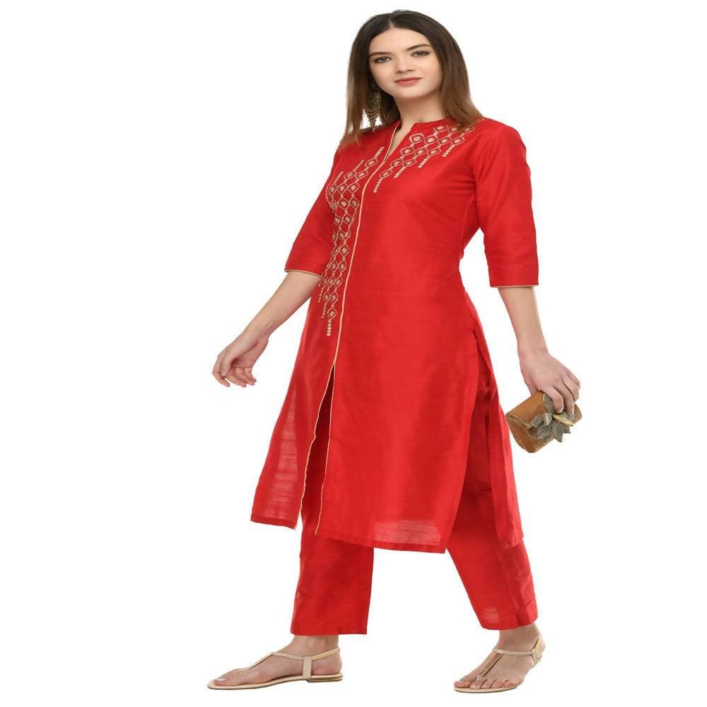 Lagi Women's Red Poly silk Straight Embroidred Kurta Pant (RO115B) | Grab2Buy