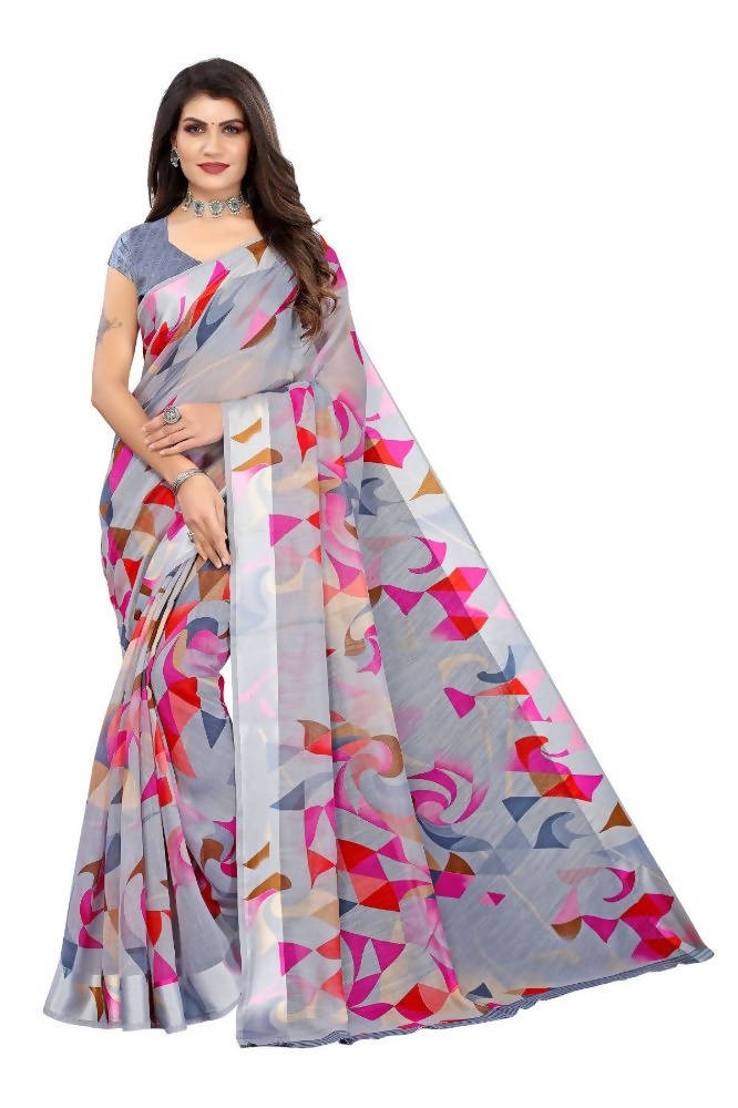 Vamika Grey Linen Satin Border Saree | Grab2Buy