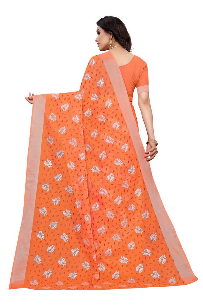 Vamika Orange Color Linen Zari Border Saree | Grab2Buy