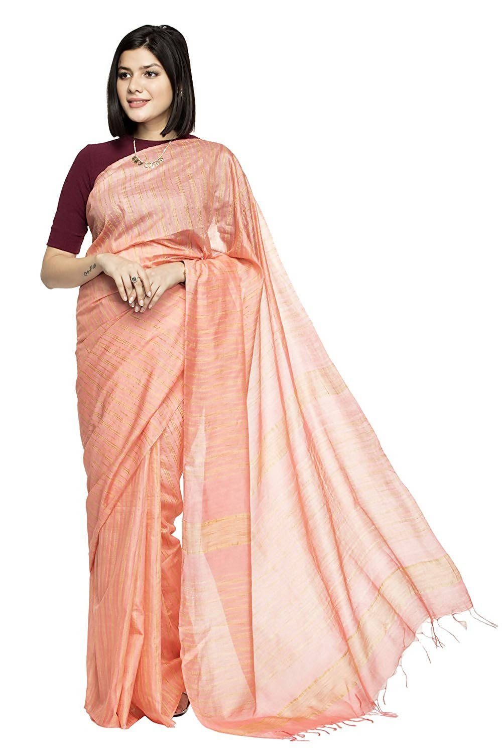 Mominos Fashion Peach Color Bhagalpuri Saree | Grab2Buy