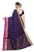 Vamika Navy Cotton Silk Weaving Saree (Rimi Checks Navy) | Grab2Buy