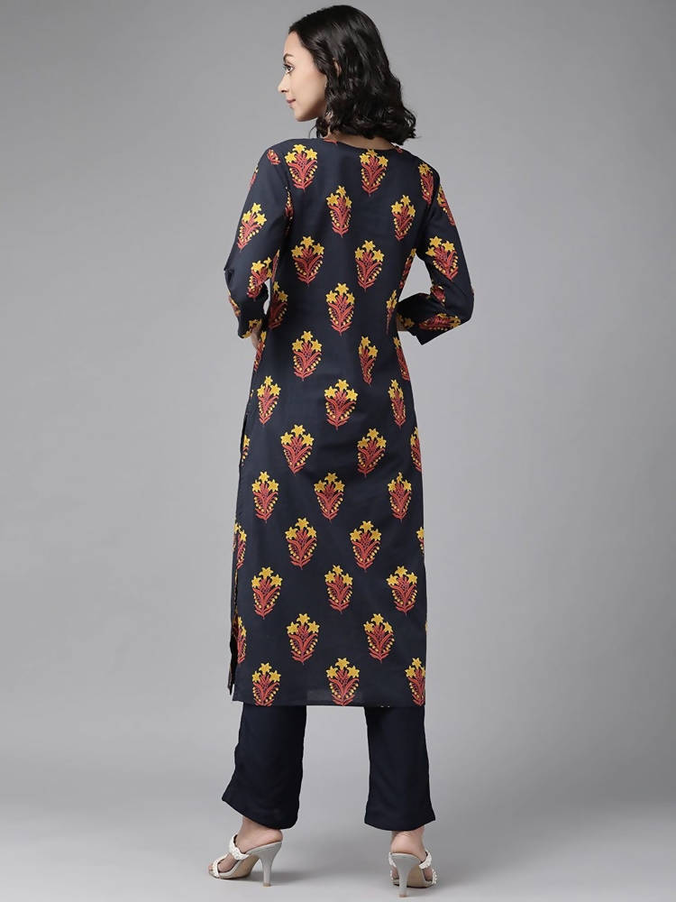 Yufta Navy Blue And Black Kurta And Palazzo Set | Grab2Buy