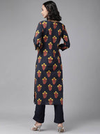 Yufta Navy Blue And Black Kurta And Palazzo Set | Grab2Buy