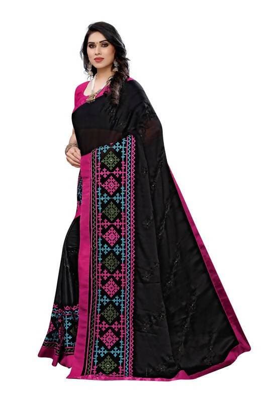 Vamika Black Chiffon Emboridered Saree (SUIDHAGA BLACK) | Grab2Buy