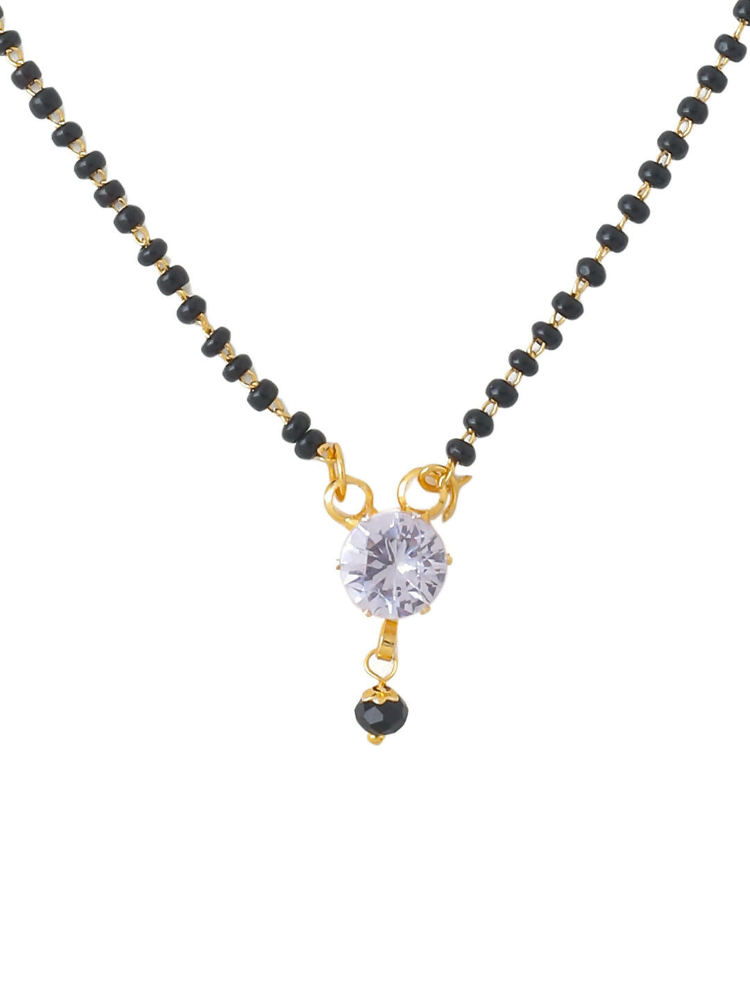 NVR Women's's Set of 2 Black Gold-Polished Beaded Mangalsutra With Ad Stone