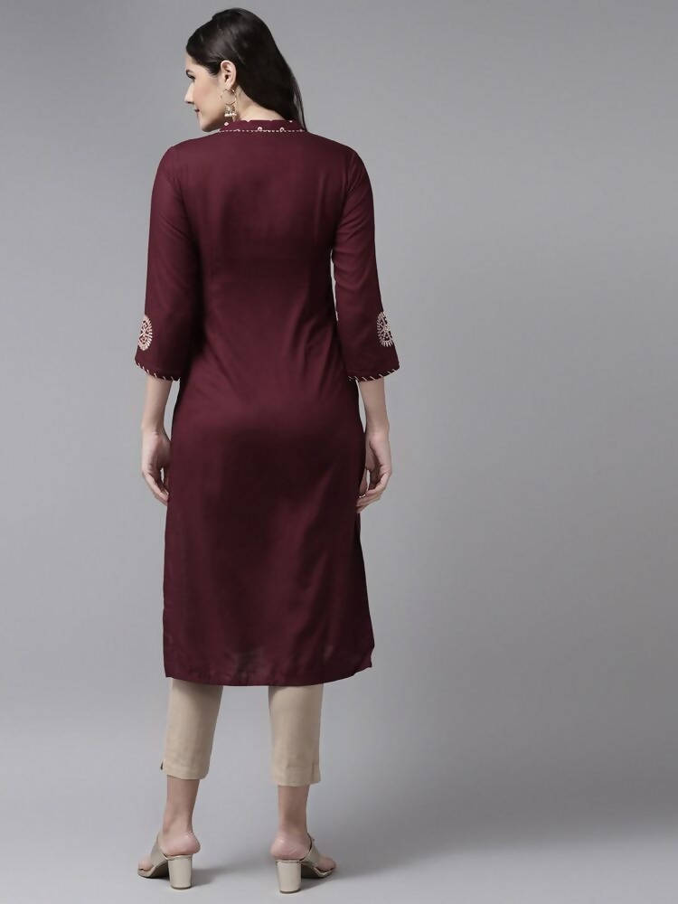 Yufta Women Maroon Ethnic Motifs Embroidered Kurta | Grab2Buy