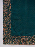 Teal Silk Blend Embroidered Saree with Unstitched Blouse - Vairagi | Grab2Buy
