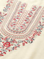 Yufta Women Cream-Coloured Ethnic Motifs Embroidered Regular Thread Work Kurta with Palazzo & With Dupatta | Grab2Buy