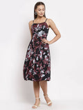 Myshka Women's Multi Color Crepe Printed Sleeveless Square Neck Casual Dress | Grab2Buy