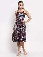 Myshka Women's Multi Color Crepe Printed Sleeveless Square Neck Casual Dress | Grab2Buy