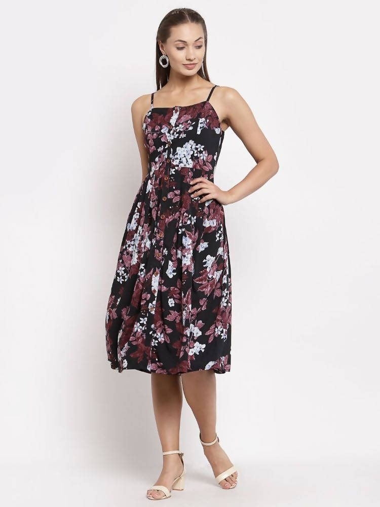 Myshka Women's Multi Color Crepe Printed Sleeveless Square Neck Casual Dress | Grab2Buy