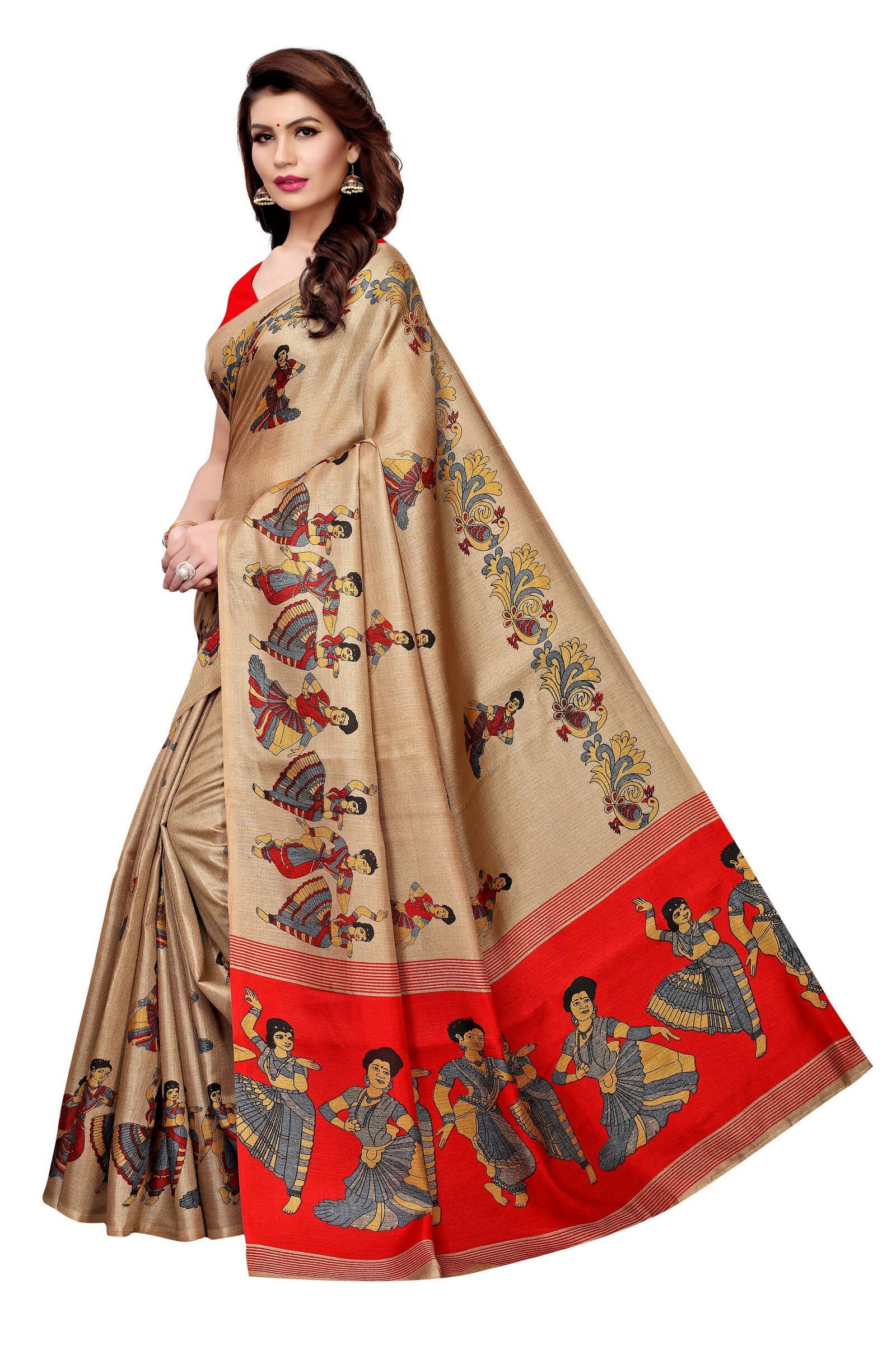 Vamika Chiku Kalamkari With Jhalar Khadi Modern Silk Saree | Grab2Buy