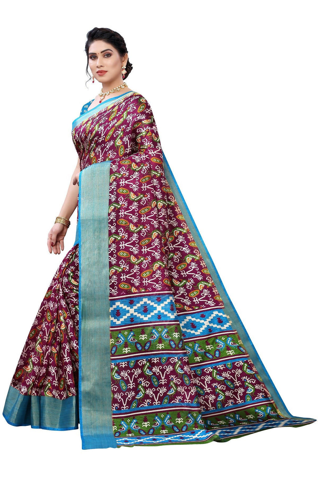 Vamika Purple and Blue Linen Jari Border Saree Online At Low Price | Grab2Buy