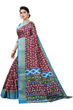 Vamika Purple and Blue Linen Jari Border Saree Online At Low Price | Grab2Buy