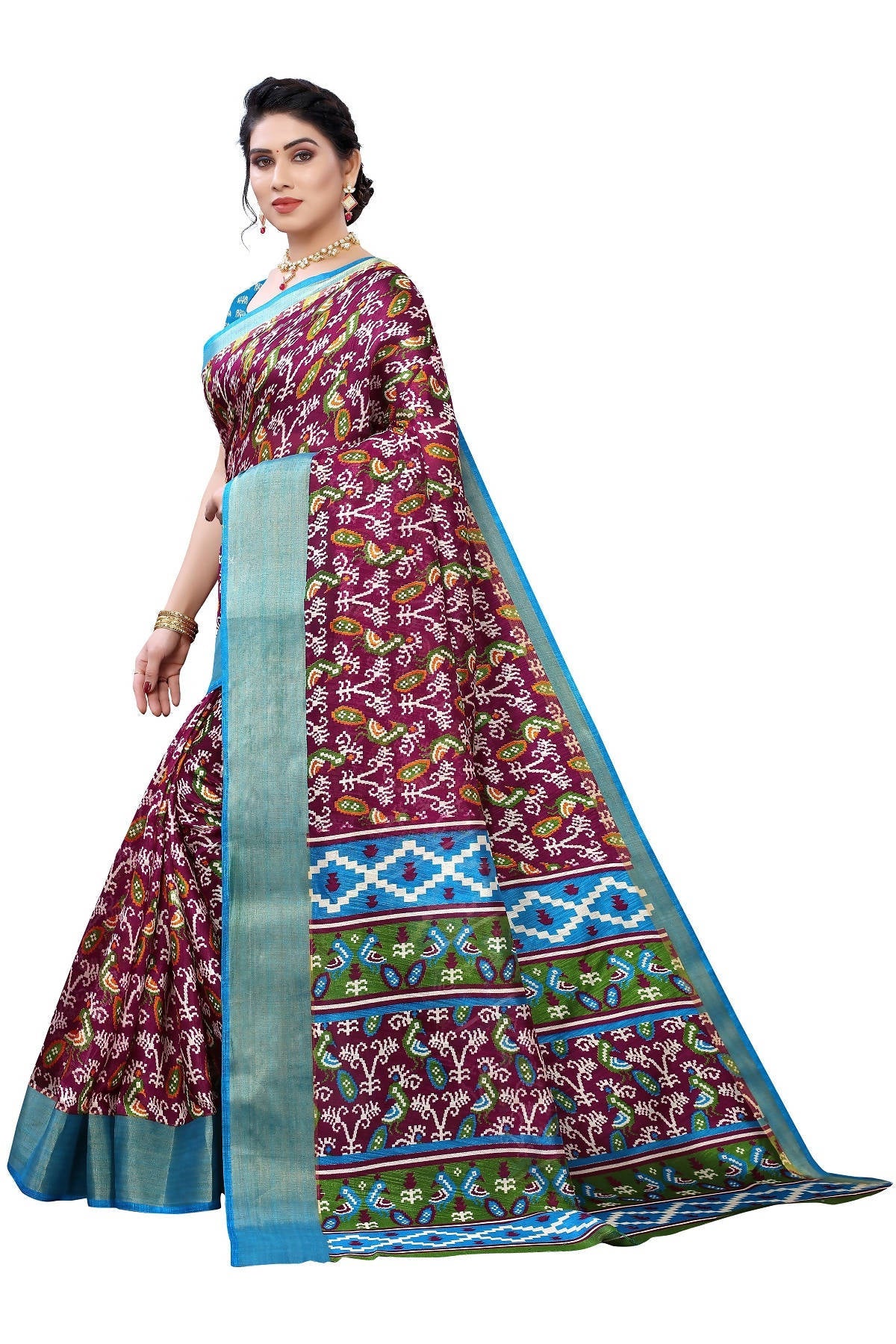 Vamika Purple and Blue Linen Jari Border Saree Online At Low Price | Grab2Buy