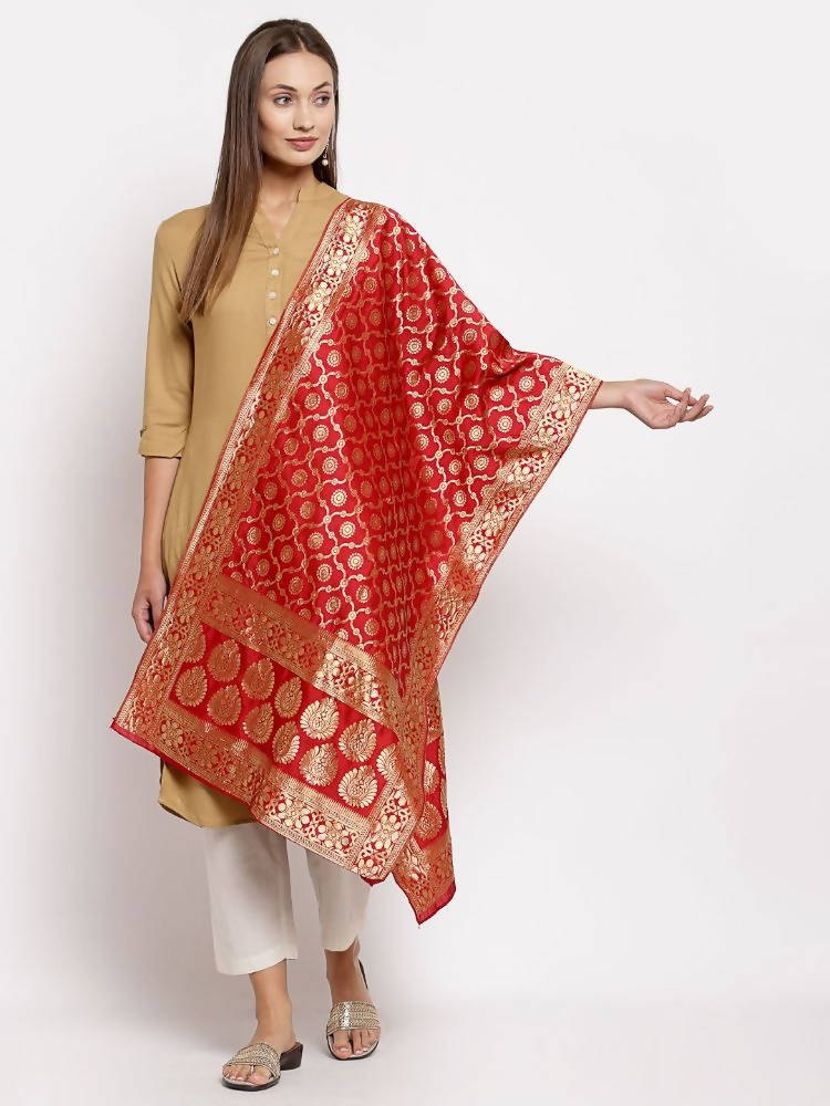 Myshka Women's Red Silk Print Casual Dupatta | Grab2Buy